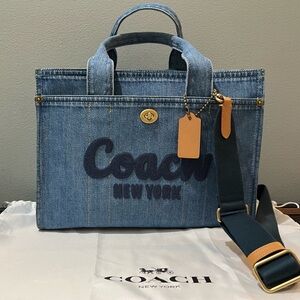 Coach Denim Blue Tote with Gold Accents